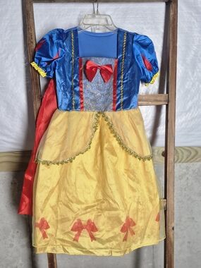 Snow white Blue and Yellow Princess Kids Costume Dress - Red Bow Accent